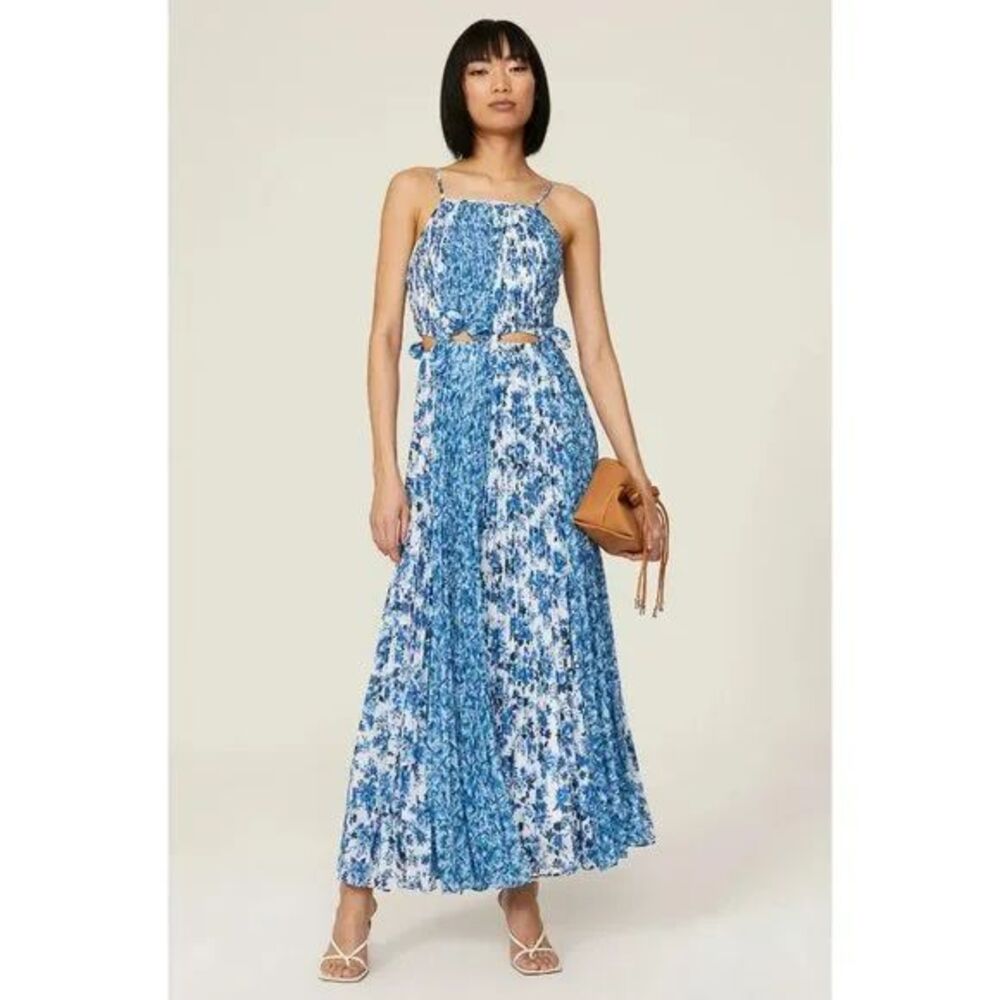 AMUR Holland Pleated Maxi Dress, Style# 5816968, size 6, Mykonos‎ Blue Porcelain